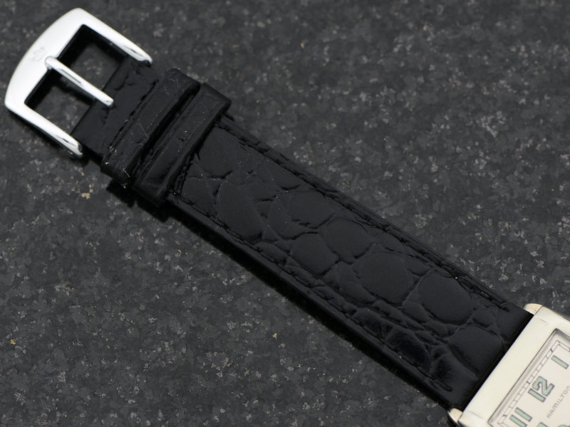 Brand New Genuine Leather Black Crocodile Grain Watch Band with matching silver tone buckle