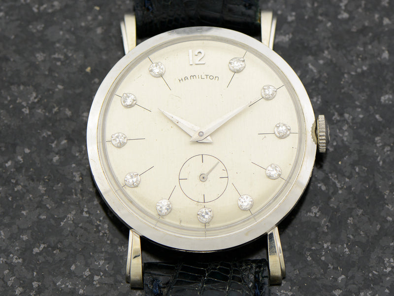 Hamilton Bradford "B" 14K White Gold Diamond Dial Watch