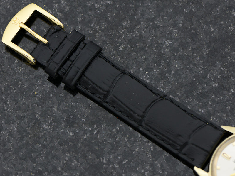 genuine Leather Crocodile Grain Black Band with Matching Gold Colored Buckle