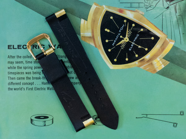Ventura Custom Made Leather Watch Strap 18mm Black/Gold Back
