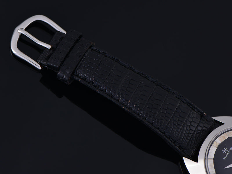 Vintage Genuine Lizard Black Watch Strap with matching Silver Colored Buckle