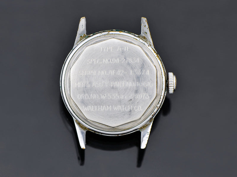 Waltham A-11 World War II Military Hacking Watch Engraved Case Back 