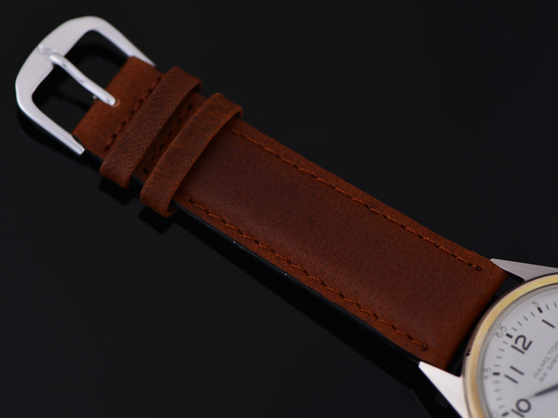 Brand new genuine Leather Brown Watch Strap with matching Silver Tone Buckle